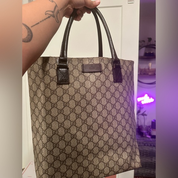 Auth GUCCI GG Shoulder Tote Bag PVC Leather Brown  1005a - Picture 5 of 15